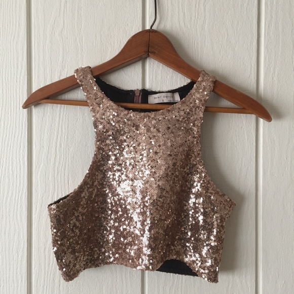 Bear Dance Tops - Sparkly Gold Sequin Crop Top by Bear Dance